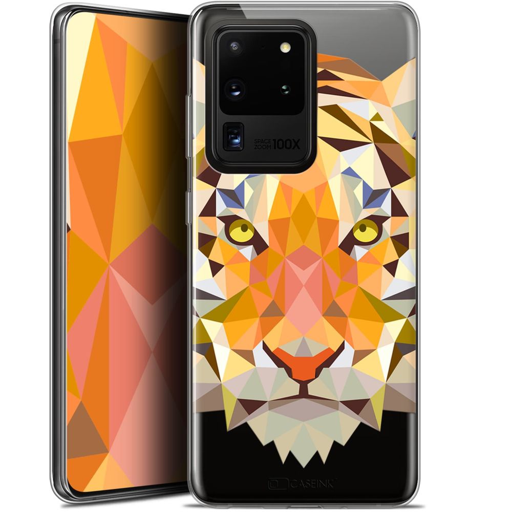 Caseink - Coque Pour Samsung Galaxy S20 Ultra (6.9 ) [Gel HD Polygon Series Animal - Souple - Ultra Fin - Imprimé en France] Tigre - Coque, étui smartphone
