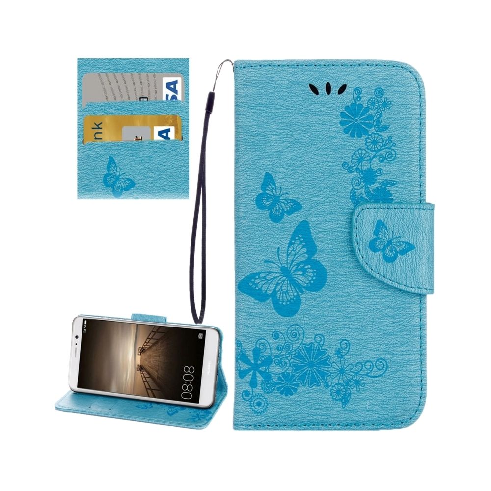 Wewoo - Housse Étui bleu pour Huawei Mate 9 papillons gaufrage en cuir flip horizontal avec support & Slots de cartes Portefeuille & Longe - Coque, étui smartphone