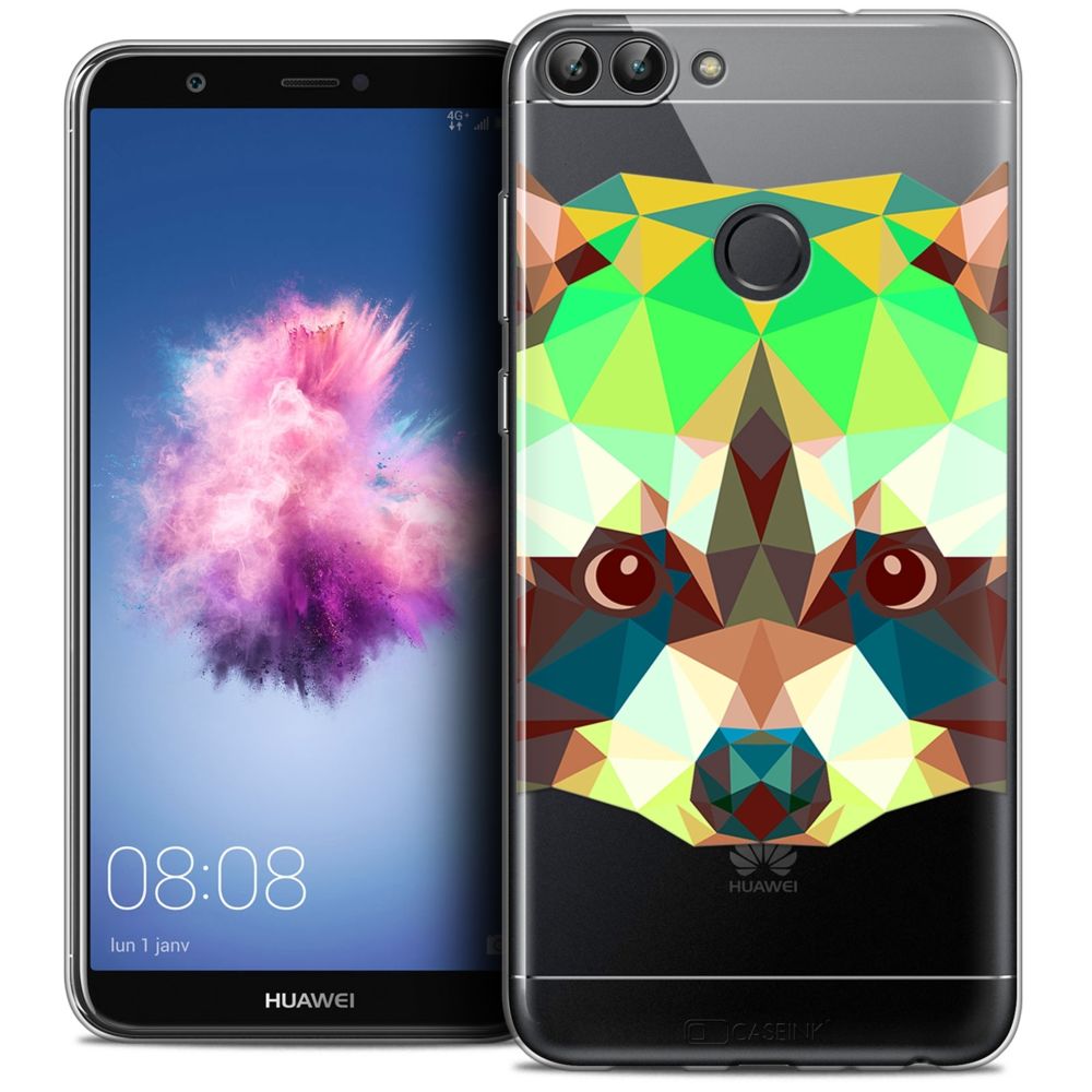Caseink - Coque Housse Etui Huawei P Smart (5.7 ) [Crystal Gel HD Collection Polygon Animals Design Raton Laveur - Souple - Ultra Fin - Imprimé en France] - Coque, étui smartphone