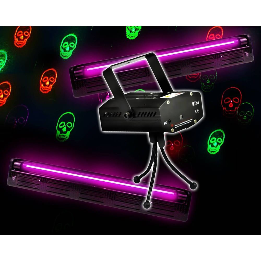 Fx Lab - Pack Halloween Déco Réglettes UV tubes Néon + Jeu Light Rouge/Vert Têtes de mort - Packs soirée lumière