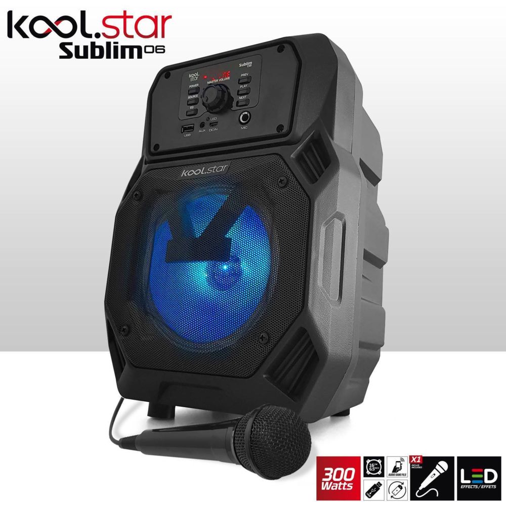Koolstar - Enceinte batterie karaoké - LEDs - 300W - 6,5"" - USB/BT/EQ + Micro - KoolStar Sublim06 - Sonorisation portable