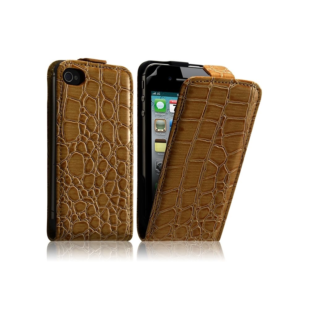 Karylax - Housse Coque Etui pour Apple Iphone 4 / 4S style croco Marron Foncé + Film - Autres accessoires smartphone