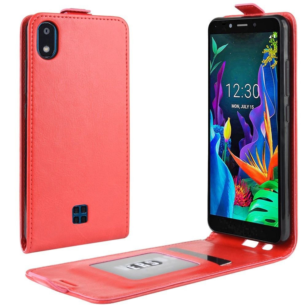 marque generique - Etui en PU flip vertical de peau de cheval fou avec porte-carte rouge pour votre LG K20 (2019) - Coque, étui smartphone