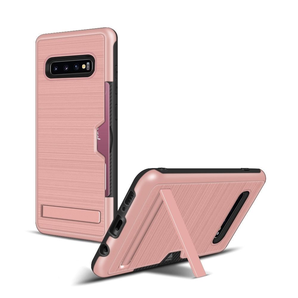 Wewoo - Coque Renforcée arrière TPU + PC brossée pour Galaxy S10 + fente carte et support or rose - Coque, étui smartphone