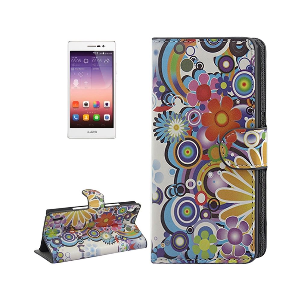 Wewoo - Étui en cuir avec motif à fleurs et porte-cartes pour Huawei Ascend P7 - Coque, étui smartphone