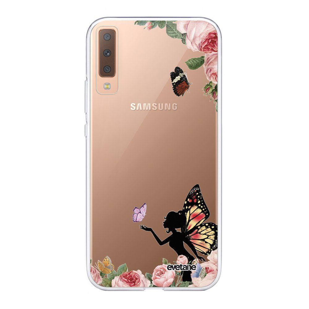 Evetane - Coque Samsung Galaxy A7 2018 souple transparente Fée papillon fleurale Motif Ecriture Tendance Evetane. - Coque, étui smartphone