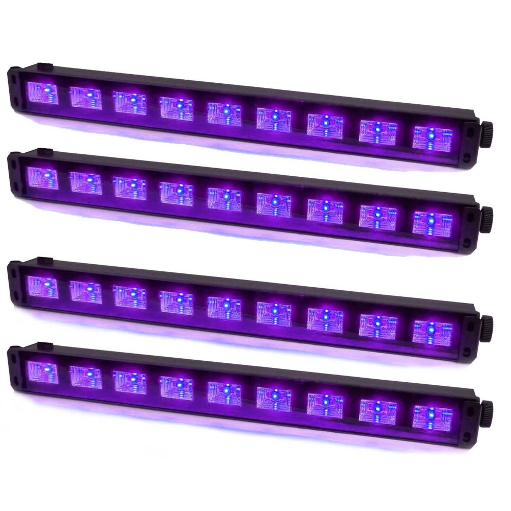 Ibiza Light - Pack 4 Barres à LED UV 9x1W se reflète sur tissus blanc - Lumière noire