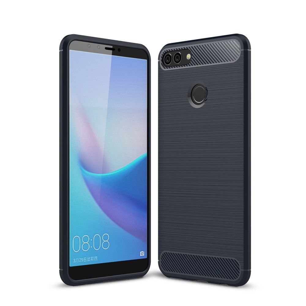 marque generique - Coque en TPU bleu foncé en fibre de carbone pour Huawei Y9 (2018) - Autres accessoires smartphone