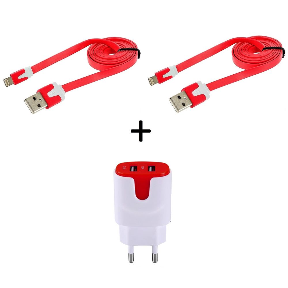 Shot - Pack pour IPHONE Xs Max Lightning (2 Cables Chargeur Noodle + Double Prise Couleur Secteur) APPLE IOS - Chargeur secteur téléphone