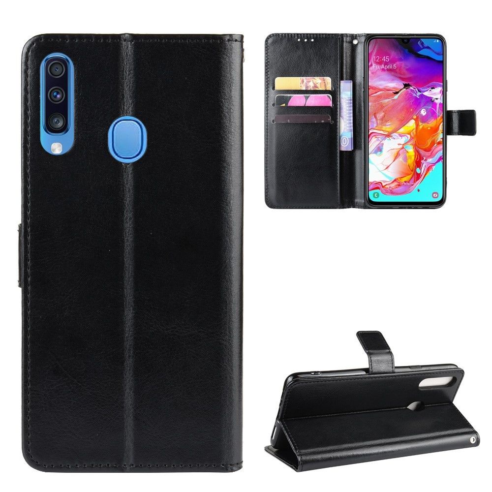 marque generique - Etui en PU peau de cheval fou avec support noir pour votre Samsung Galaxy A20s - Coque, étui smartphone