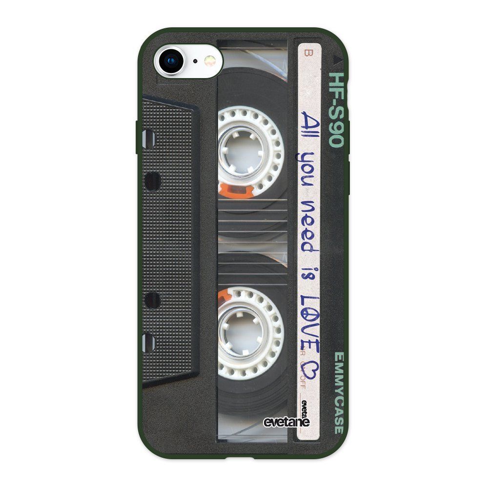 Evetane - Coque iPhone 7/8/ iPhone SE 2020 Silicone Liquide Douce vert kaki Cassette Ecriture Tendance et Design Evetane - Coque, étui smartphone