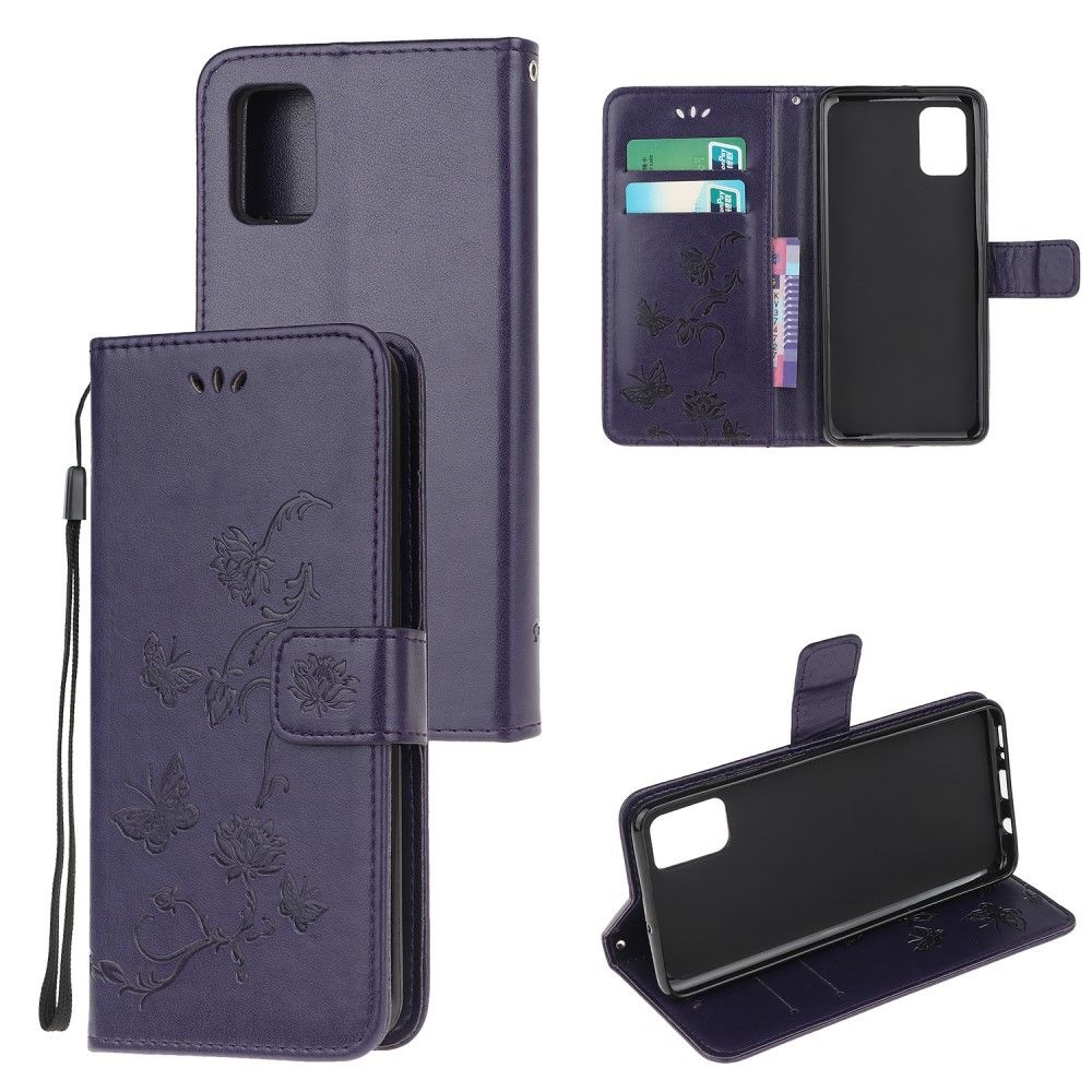 marque generique - Coque en TPU papillon fleur peau flip violet foncé pour votre Samsung Galaxy A51 - Coque, étui smartphone