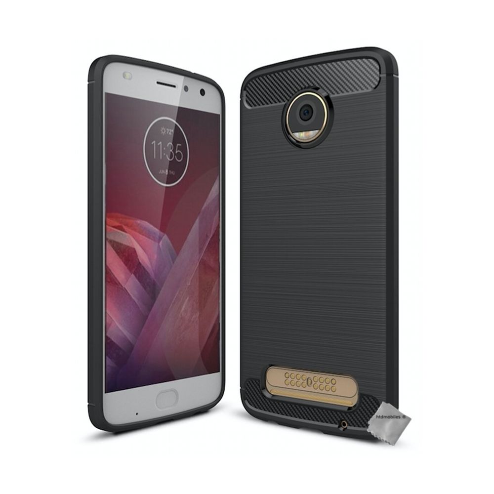 Htdmobiles - Housse etui coque silicone gel carbone pour Motorola Moto Z2 Play + verre trempe - NOIR - Autres accessoires smartphone