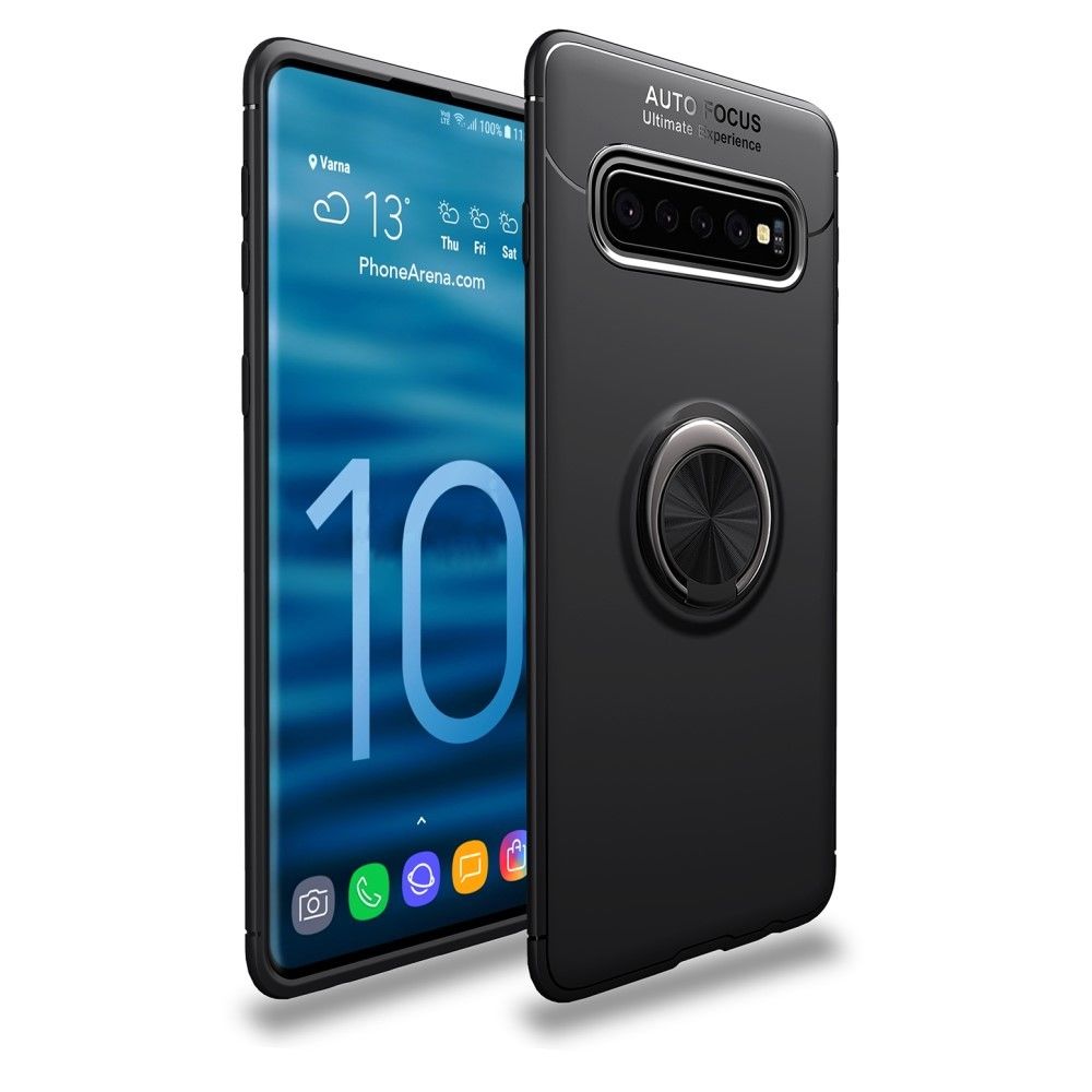 marque generique - Coque en TPU avec béquille pour anneau au doigt tout noir pour votre Samsung Galaxy S10 - Autres accessoires smartphone
