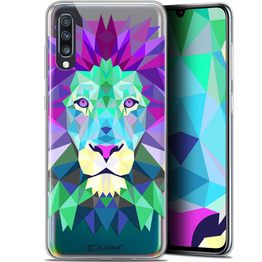 Caseink - Coque Pour Samsung Galaxy A70 (6.7 ) [Gel HD Polygon Series Animal - Souple - Ultra Fin - Imprimé en France] Lion - Coque, étui smartphone
