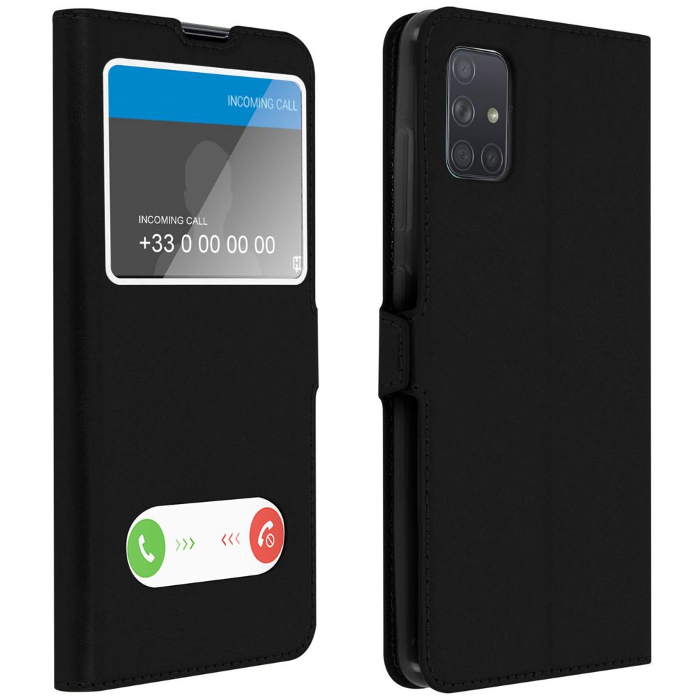 Avizar - Housse Galaxy A51 Protection Double Fenêtre Fonction Support - noir - Coque, étui smartphone