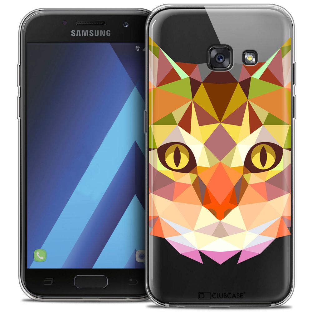 Caseink - Coque Housse Etui Samsung Galaxy A7 2017 A700 (5.7 ) [Crystal Gel HD Polygon Series Animal - Souple - Ultra Fin - Imprimé en France] Chat - Coque, étui smartphone