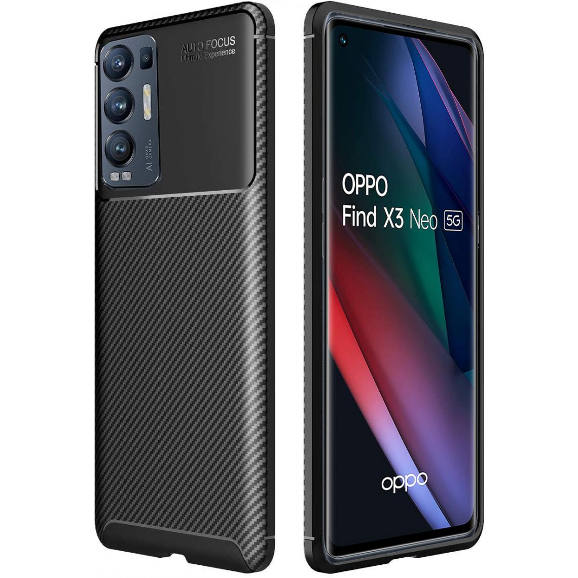 Xeptio - Coque brossée noire Oppo Find X3 NEO 5G Carbon Fiber Antichoc protection - Oppo Find X3 NEO 5G - Coque, étui smartphone