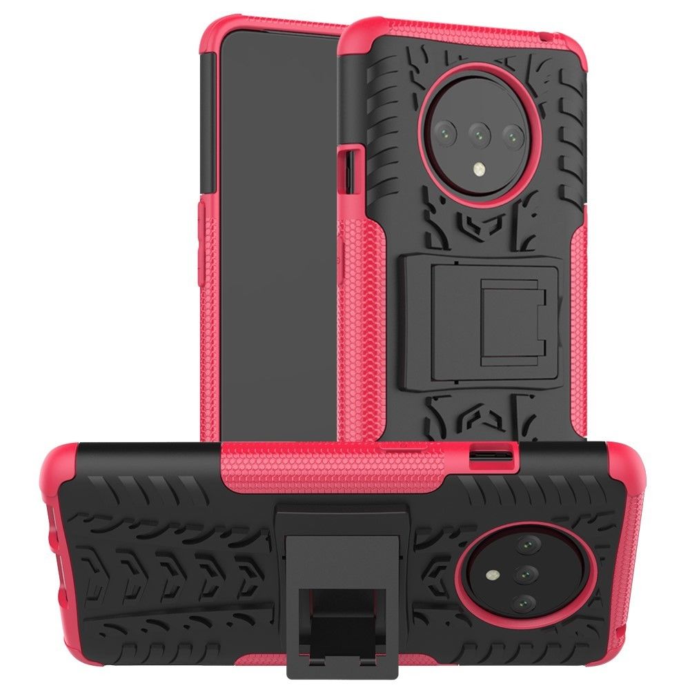 marque generique - Coque en TPU hybride antidérapant avec béquille rose pour votre OnePlus 7T - Coque, étui smartphone