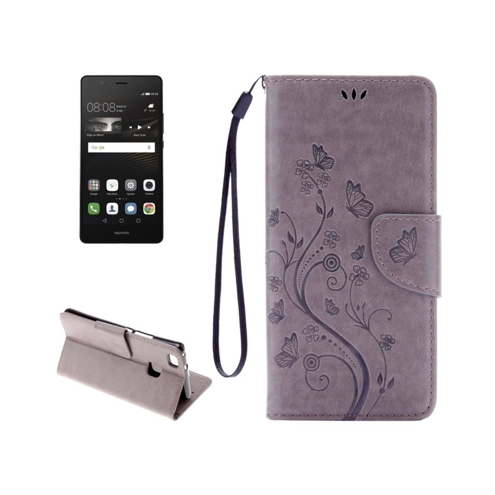 Wewoo - Housse Étui gris pour Huawei P9 Lite Papillons Gaufrage en cuir Flip horizontale avec support & Slots de cartes Portefeuille & Longe - Coque, étui smartphone