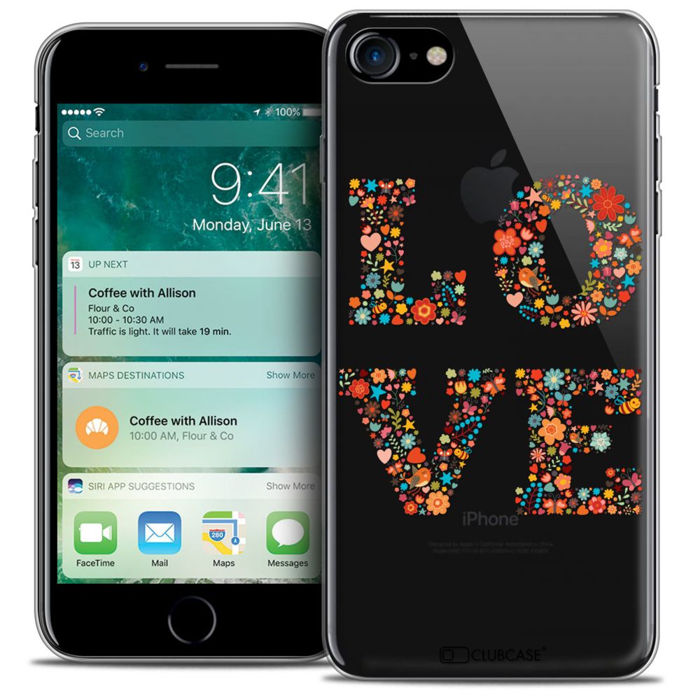 Caseink - Coque Housse Etui Apple iPhone 7 (4.7 ) [Crystal Gel HD Collection Summer Design Love Flowers - Souple - Ultra Fin - Imprimé en France] - Coque, étui smartphone