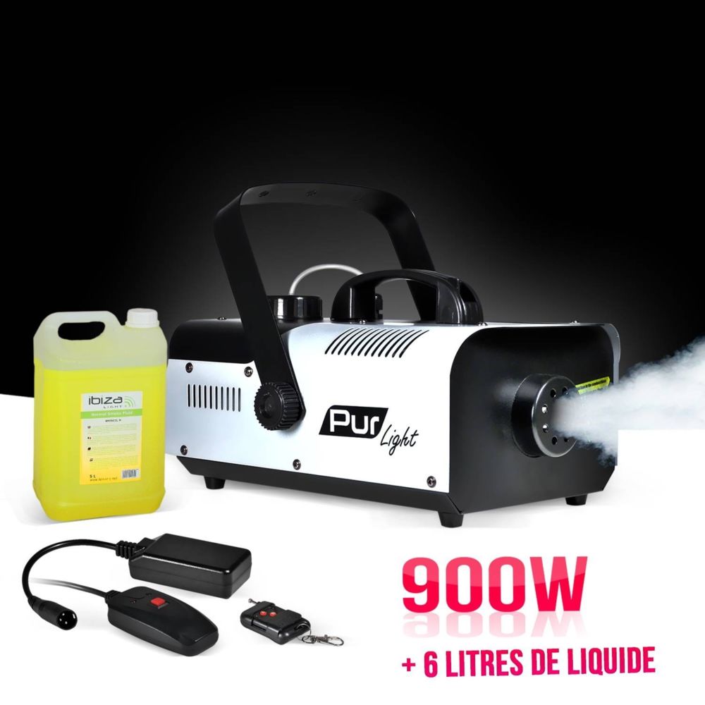 Pur Light - Machine à fumée 900W + 2 télécommandes + Etrier de fixation + 6 Litres de liquide - Effets à LED