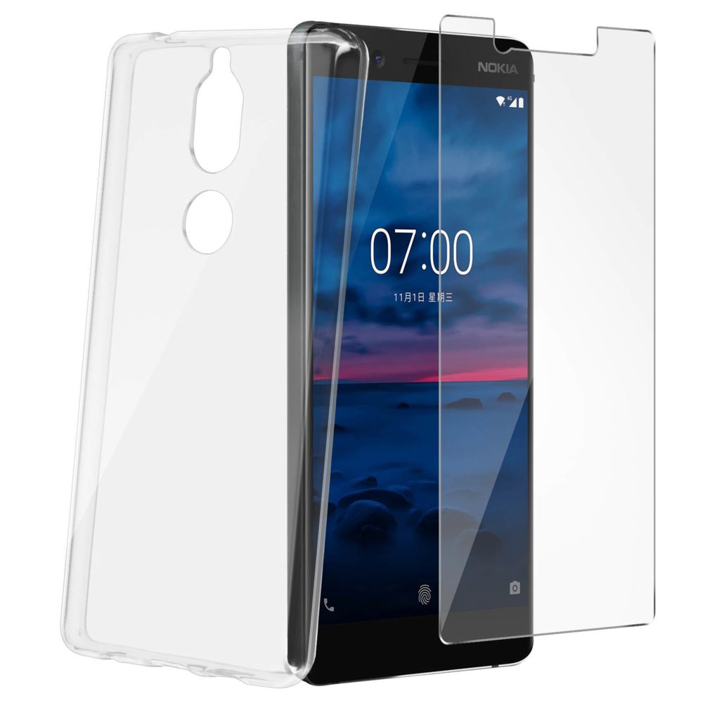Avizar - Pack Protection 360° Nokia 7 Coque gel transparente + film verre trempé - Coque, étui smartphone