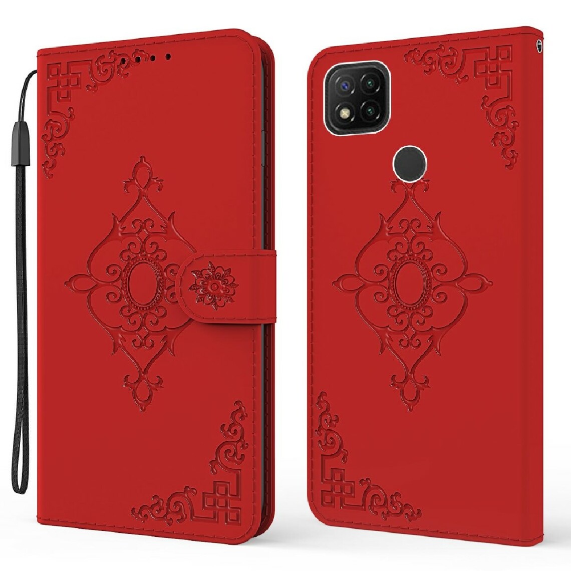 Other - Etui en PU impression de motif symétrique avec support et fermoir magnétique rouge pour votre Xiaomi Redmi 9C - Coque, étui smartphone