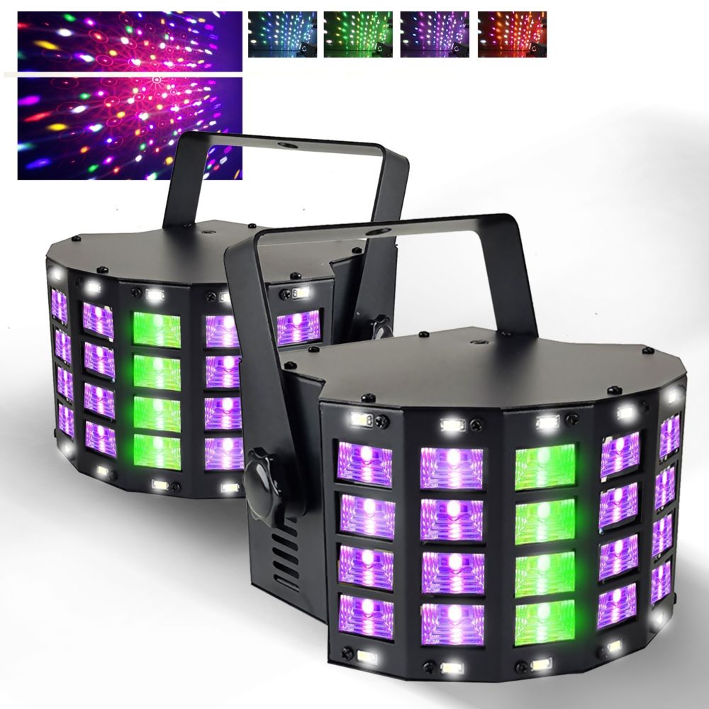 Hq Power - Pack 2 Jeux de lumières SONO DJ Animation Club Soirée Pro - Derby Stroboscope - 3 LED RGB + 14 LED Blanches - Packs soirée lumière