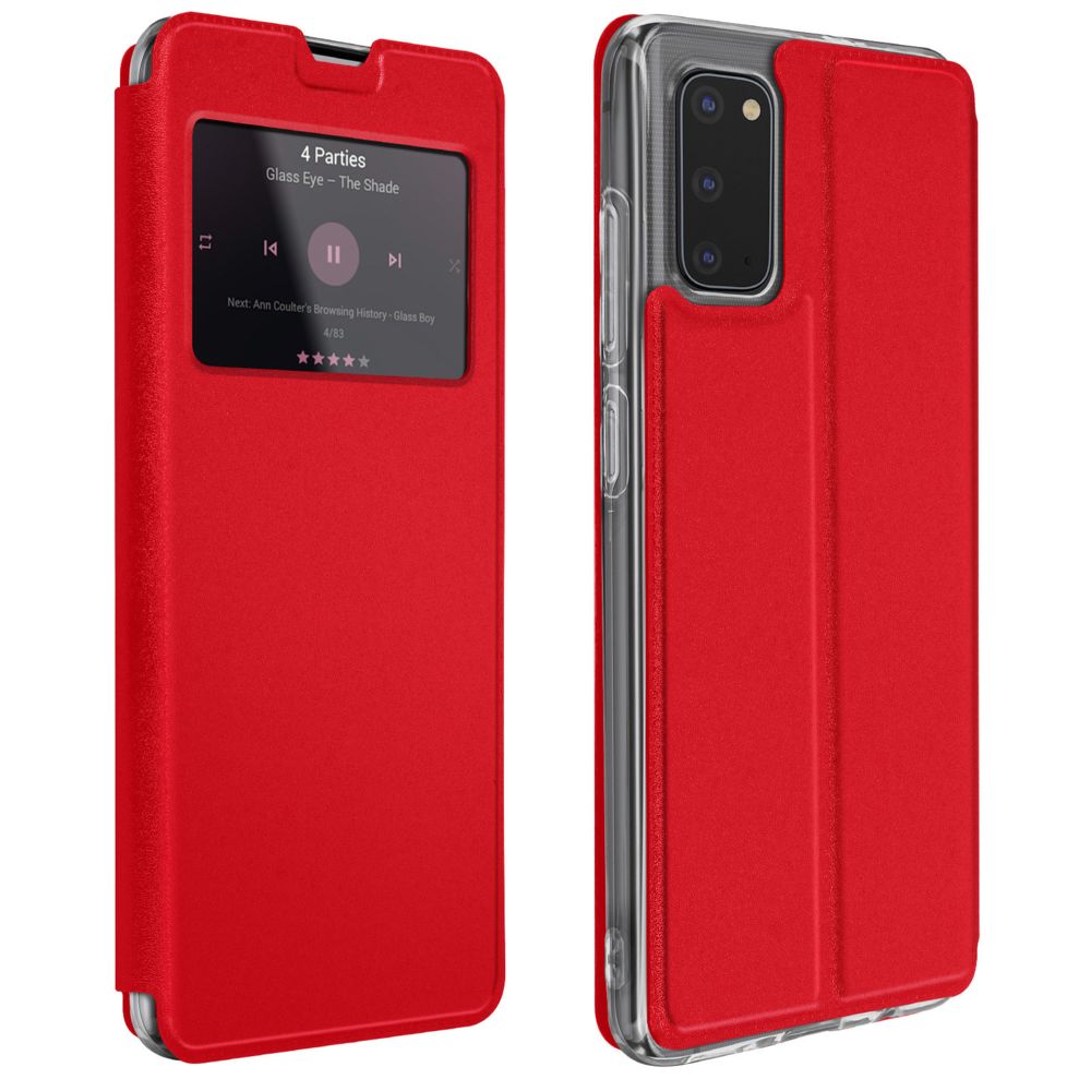Avizar - Housse Samsung Galaxy S20 Étui Fenêtre Porte-carte Fonction Support Vidéo rouge - Coque, étui smartphone
