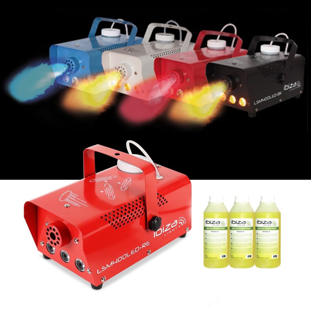 Ibiza Light - Mini machine à fumée rouge 400W à LEDs 3X3W + 3L de liquide à fumée - Effets à LED