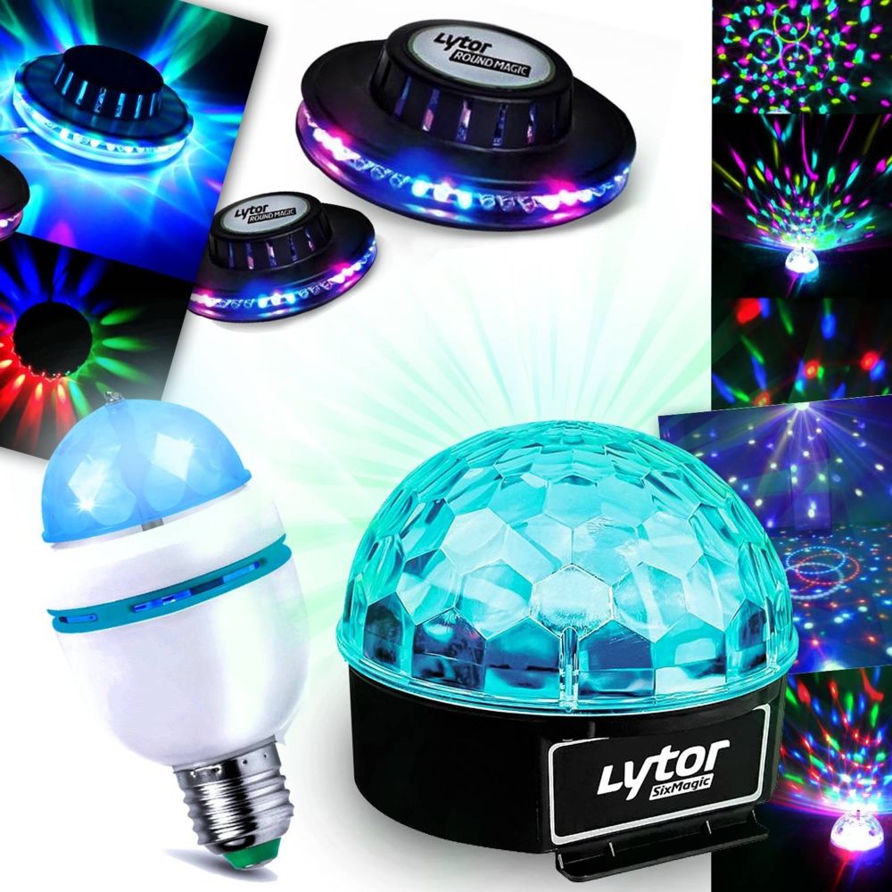 Lytor - Pack 4 EFFETS Ampoule Mini DIAMS RVBA + OVNI LED + Jeu de lumière SIXMAGIC - Packs soirée lumière