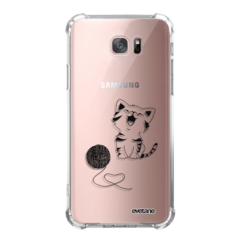 Evetane - Coque Samsung Galaxy S7 Edge anti-choc souple avec angles renforcés transparente Chat et Laine Evetane - Coque, étui smartphone