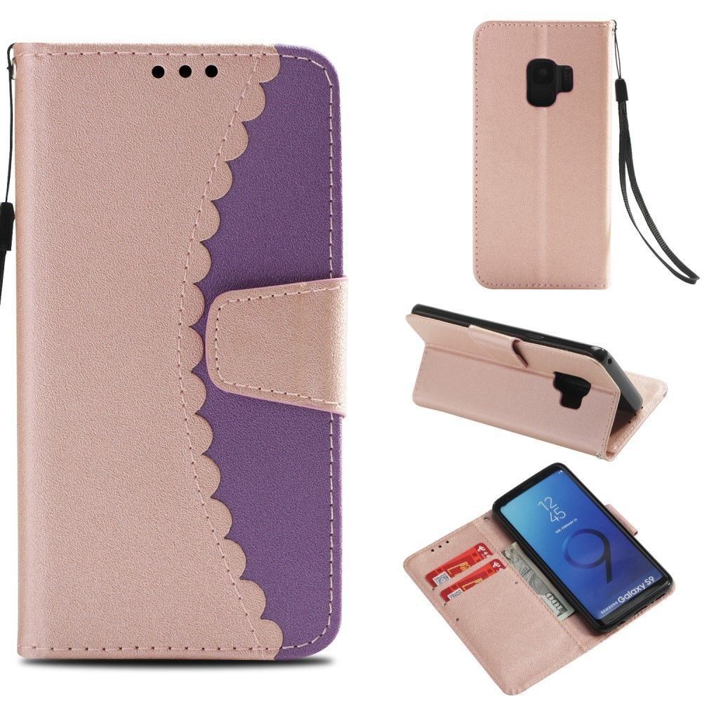 marque generique - Etui en PU épissage bi-couleur or rose/violet pour votre Samsung Galaxy S9 SM-G960 - Autres accessoires smartphone