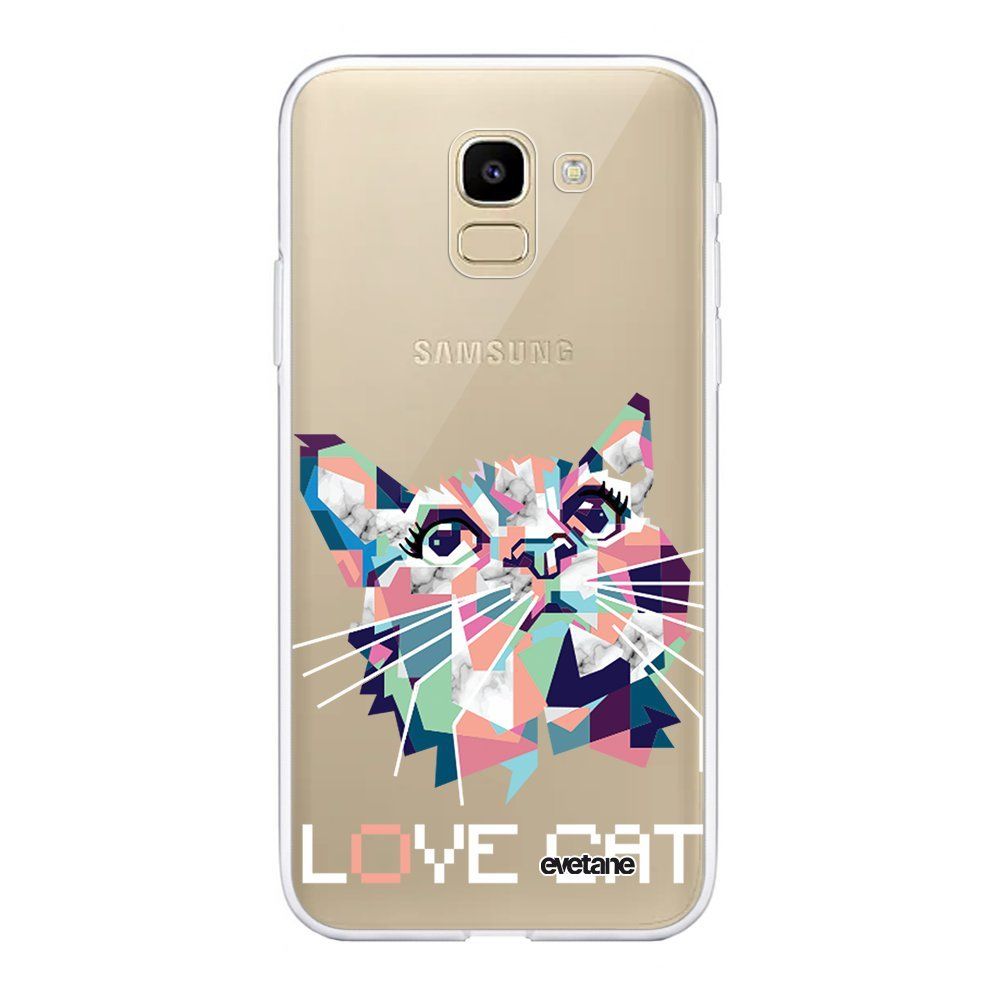 Evetane - Coque Samsung Galaxy J6 2018 souple transparente Cat pixels Motif Ecriture Tendance Evetane. - Coque, étui smartphone