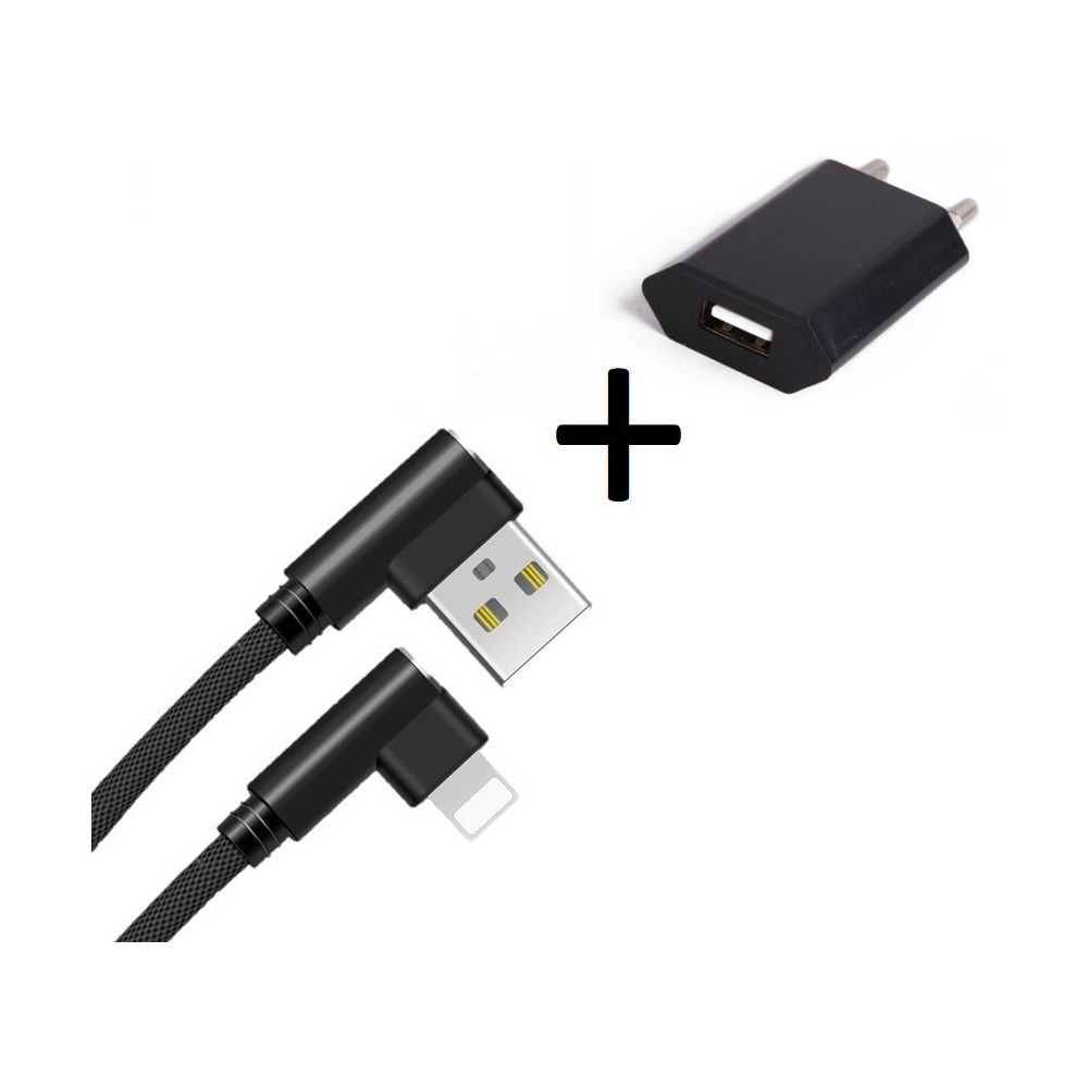 Shot - Pack pour IPHONE Xr Lightning (Cable 90 degres Fast Charge + Prise Secteur Couleur) - Chargeur secteur téléphone