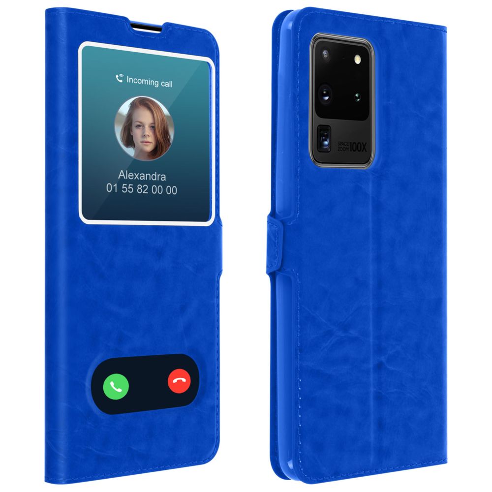 Avizar - Housse Galaxy S20 Ultra Protection Double Fenêtre Fonction Support - bleu - Coque, étui smartphone