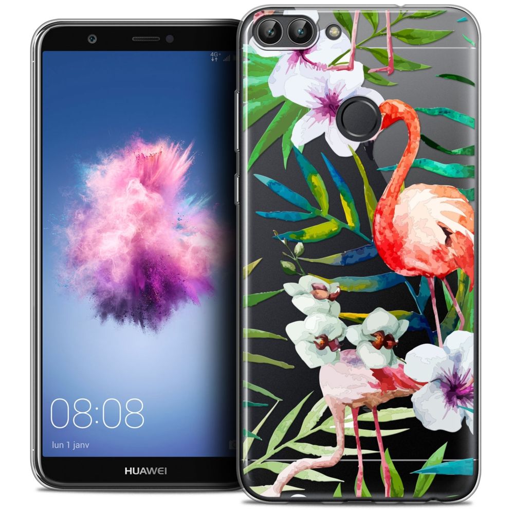 Caseink - Coque Housse Etui Huawei P Smart (5.7 ) [Crystal Gel HD Collection Watercolor Design Tropical Flamingo - Souple - Ultra Fin - Imprimé en France] - Coque, étui smartphone