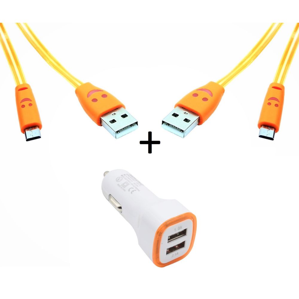 Shot - Pack Voiture pour ALCATEL A5 LED Smartphone Micro USB (2 Cables Smiley + Double Adaptateur LED Allume Cigare) - Batterie téléphone