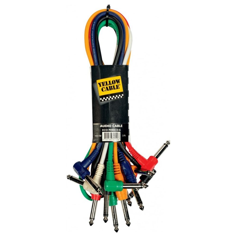 Yellow Cable - Câble jack-jack instrument 90cm (par 6) coudés et droit - Yellow Câble P090CD6 - Effets et périphériques