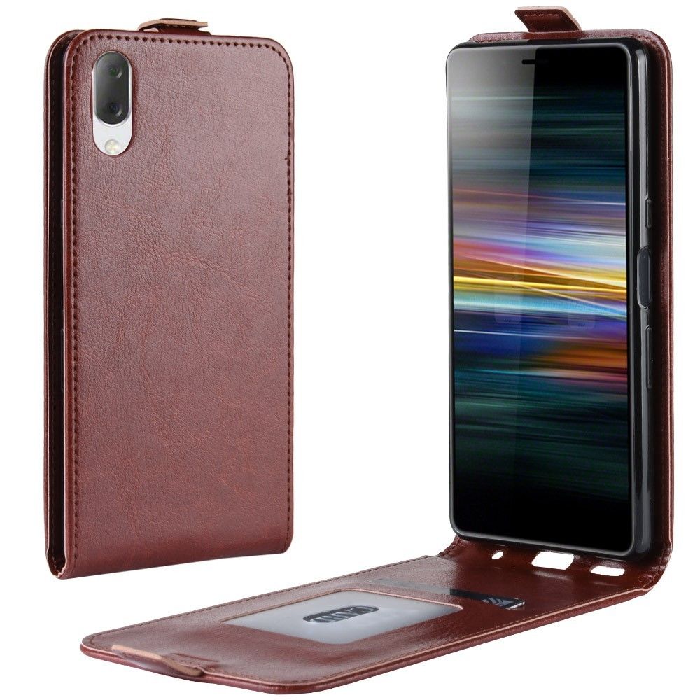 marque generique - Etui en PU cheval fou porte-cartes vertical marron pour votre Sony Xperia L3 - Coque, étui smartphone