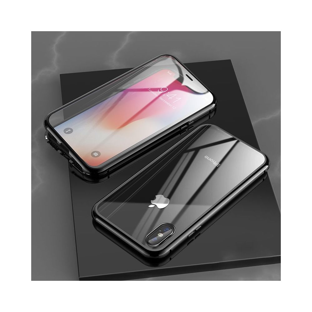 Wewoo - Coque Pour iPhone XR Ultra Slim Double Sides Adsorption magnétique Cadre angulaire Aimant en verre trempé Flip Case Noir - Coque, étui smartphone