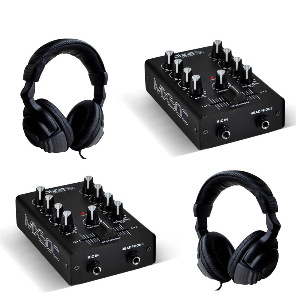 Ibiza Sound - Pack Tables de mixages Dj Sono 2 canaux 3 entrées IBIZA SOUND MIX500 + 2 Casques audio - Tables de mixage
