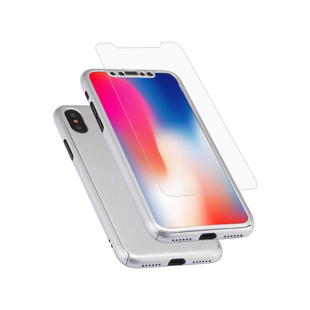Wewoo - Coque renforcée argent pour iPhone X 360 degrés couverture complète détachable PC Housse de protection avec film de verre trempé - Coque, étui smartphone