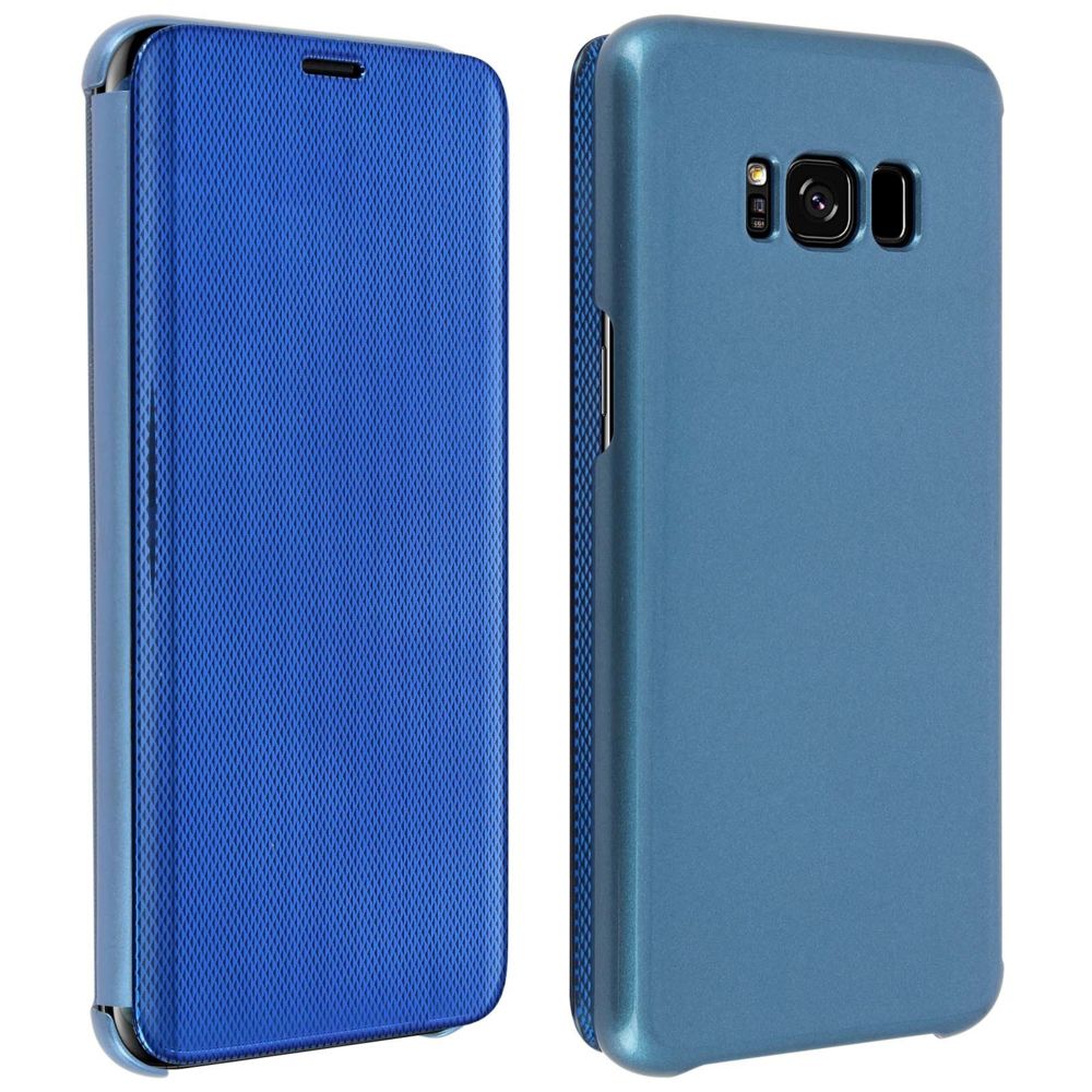 Avizar - Étui Galaxy S8 Chromé Strié Clapet Translucide Rigide Fin Léger - bleu - Coque, étui smartphone