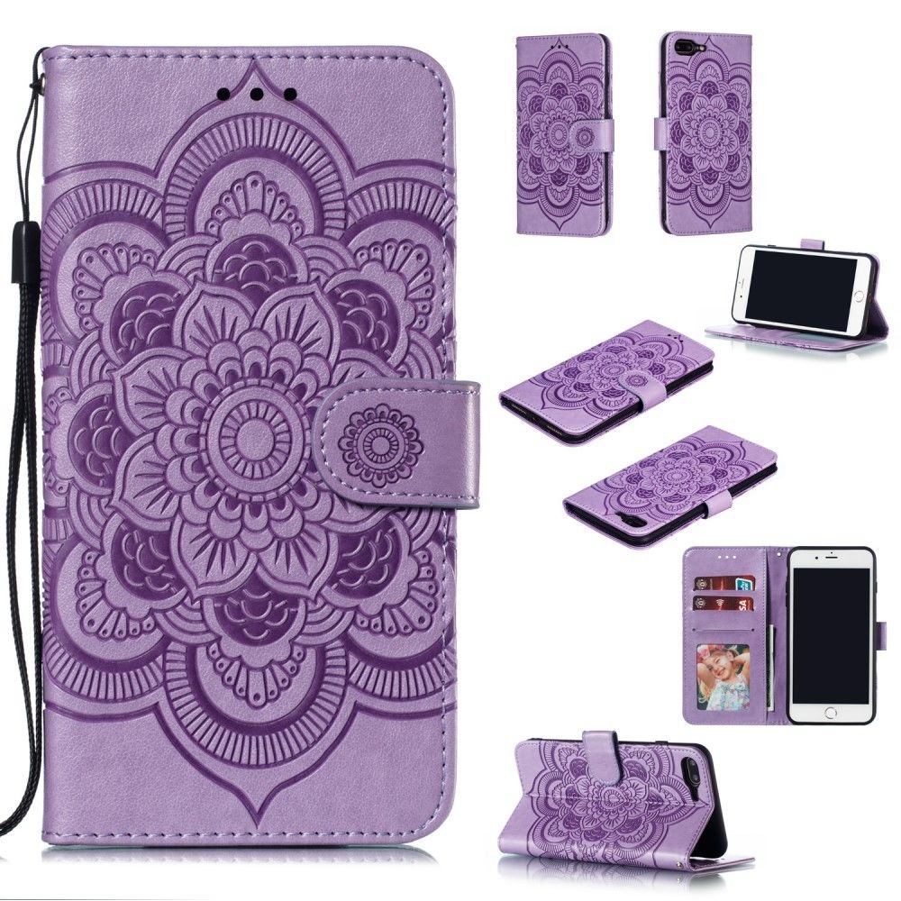 marque generique - Etui en PU fleur de malanda avec support et sangle violet pour votre Apple iPhone 8 Plus/7 Plus 4.7 pouces - Coque, étui smartphone