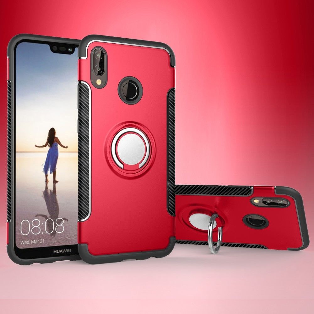 marque generique - Coque en TPU hybride de fibre de carbone avec l'anneau de doigt rouge pour votre Huawei P20 Lite/Nova 3E - Autres accessoires smartphone