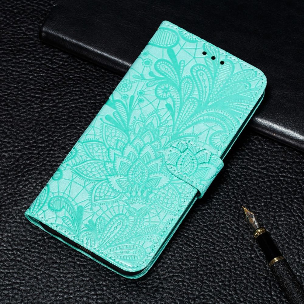 Wewoo - Coque Étui à rabat en cuir avec motif de fleurs dentelle pour iPhone 11 support et fentes cartes portefeuille et cadre photo et lanière Vert - Coque, étui smartphone