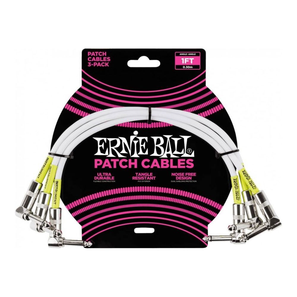 Ernie Ball - Ernie Ball 6055 - 3 câbles patchs coudés blancs - 30cm - Effets et périphériques
