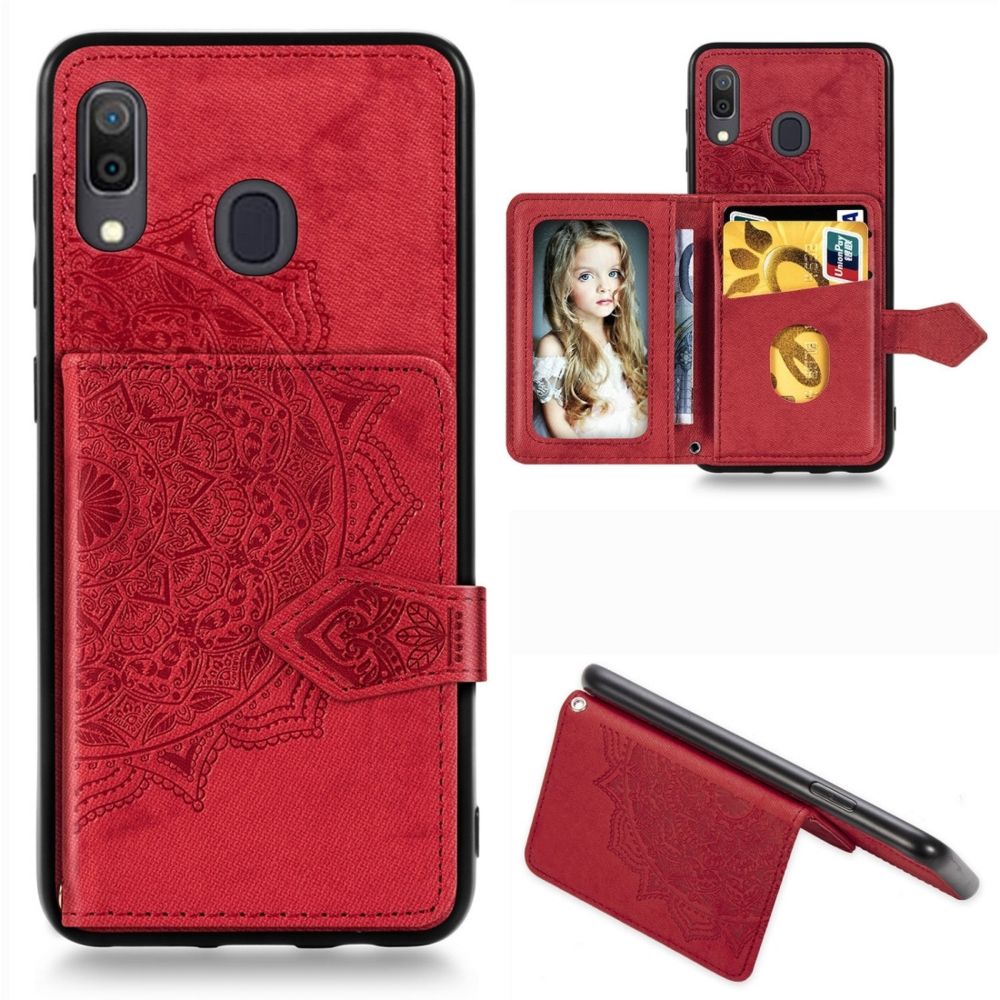 Wewoo - Coque Rigide Pour Galaxy A30 Mandala en relief tissu magnétique PU + TPU + cas avec support et fentes cartes et porte-monnaie et cadre photo et sangle rouge - Coque, étui smartphone